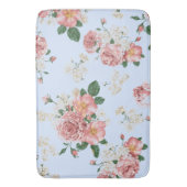 Rosa und Creme auf Vintag blauer Blüte Badematte (Vorderseite Vertikal)