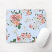 Rosa und Creme auf Vintag blauer Blüte Mousepad (Mit Mouse)