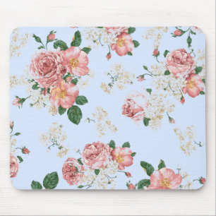 Rosa und Creme auf Vintag blauer Blüte Mousepad