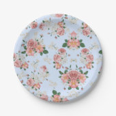 Rosa und Creme auf Vintag blauer Blüte Pappteller (Vorderseite)