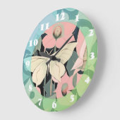 Rosa und Creme - Luna Moth und Mondblumen Große Wanduhr (Winkel)