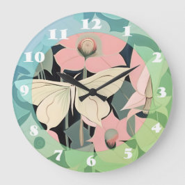 Rosa und Creme - Luna Moth und Mondblumen Große Wanduhr