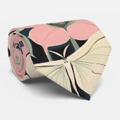 Rosa und Creme - Luna Moth und Mondblumen Krawatte (Gerollt)