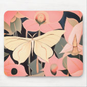 Rosa und Creme - Luna Moth und Mondblumen Mousepad (Vorne)