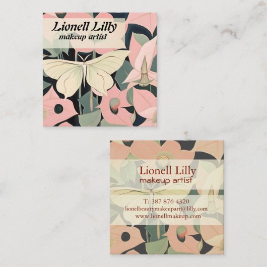 Rosa und Creme - Luna Moth und Mondblumen Quadratische Visitenkarte (Vorne/Hinten)