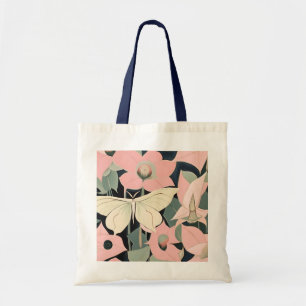 Rosa und Creme - Luna Moth und Mondblumen Tragetasche