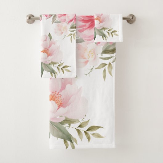 Rosa und Creme Peonies Personalisiert Badhandtuch Set (Insitu)