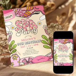 Rosa und Creme Retro-Daisy-Spa-Party Geburtstag Einladung