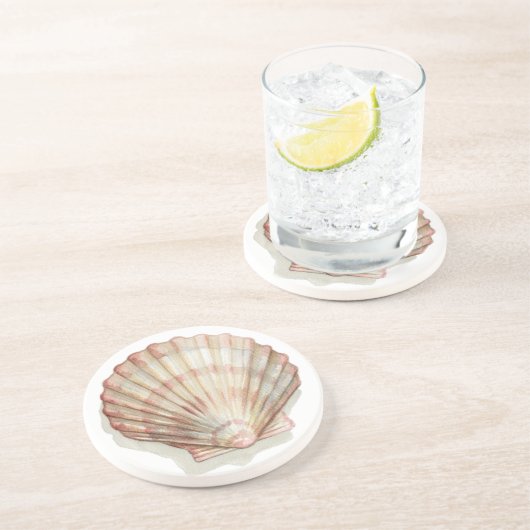 Rosa und Creme Seashell Sandstein Untersetzer (Seite)