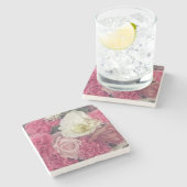 Rosa und cremefarbene Blume Steinuntersetzer (Seitenansicht)