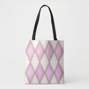 Rosa und cremefarbene Diamant-Harlekin-Muster Tasche