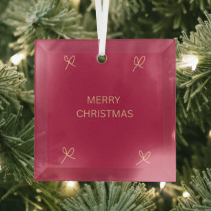 Rosa und cremefarbene illustrierte Schleife Frohe Ornament Aus Glas
