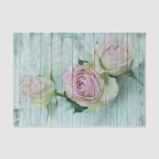 Rosa und cremefarbene Rose auf Aquamarinen Holzpla Seidenpapier (Vorderseite)