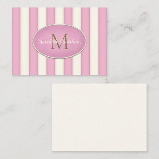rosa und cremefarbene Streifen Bronze Monogramm ku Mitteilungskarte (Vorne/Hinten)