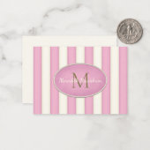 rosa und cremefarbene Streifen Bronze Monogramm ku Mitteilungskarte (Vorderseite/Rückseite Beispiel)