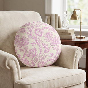Rosa und cremefarbene Tulpen-Toile französische La Rundes Kissen