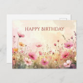 Rosa und cremefarbene Wildblumen Gerne zum Geburts Postkarte (Vorne/Hinten)