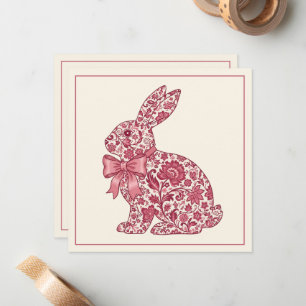 Rosa und cremefarbener Chinoiserie-Osterhase Mitteilungskarte