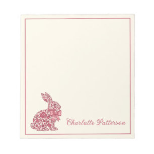 Rosa und cremefarbener Chinoiserie-Osterhase Notizblock