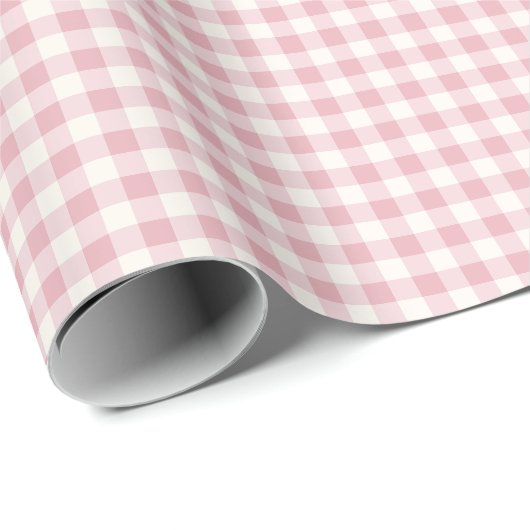 Rosa und cremefarbenes Gingham-Karo-Muster Geschenkpapier (Rolleneckpunkt)