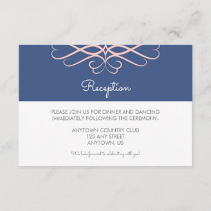 Rosa und Denim Blau, elegante Schnörkel Hochzeit Begleitkarte