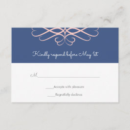 Rosa und Denim Blau, elegante Schnörkel Hochzeit RSVP Karte
