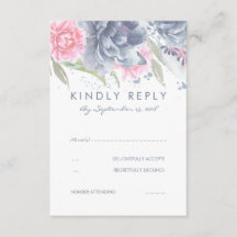 Rosa und dunkelblaue Blumen Hochzeit RSVP