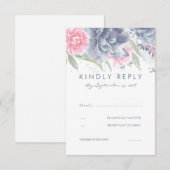 Rosa und dunkelblaue Blumen Hochzeit RSVP Karte (Vorne/Hinten)