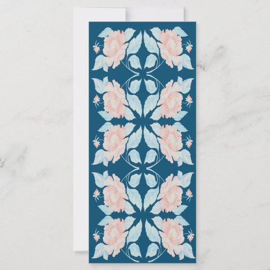 Rosa und dunkelblaue Blütengedicht Danke, Karte (Rückseite)