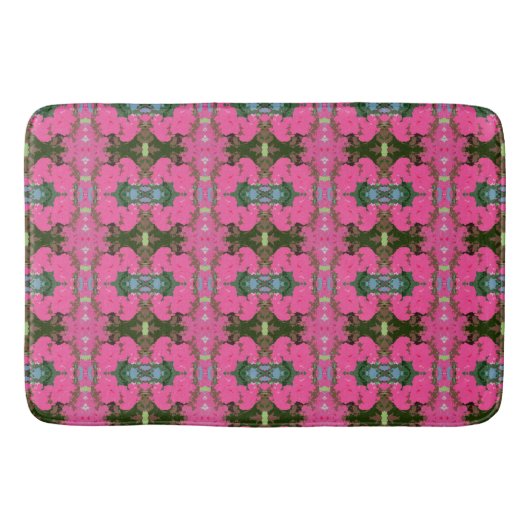 Rosa und dunkelgrüne Abstrakte Blumenmuster Badematte (Vorderseite)