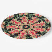 Rosa und dunkelgrünes Fraktal Kaleidoskopplatte Pappteller (Schrägansicht)