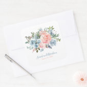Rosa und dusty bläuliche Rose Hochzeitsplatz Quadratischer Aufkleber (Umschlag)