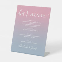 Rosa und dusty Blue Ombre Script Wedding Bar Menu