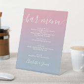 Rosa und dusty Blue Ombre Script Wedding Bar Menu Sockelschild (In SItu)