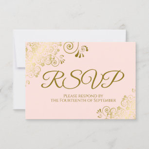 Rosa und elegante Goldcurls Hochzeit RSVP Karte