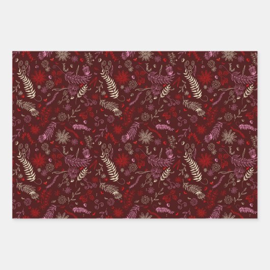 Rosa und Elfenbein Blumendoodles im Mond. Geschenkpapier Set (Vorderseite 2)