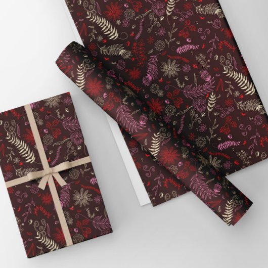 Rosa und Elfenbein Blumendoodles im Mond. Geschenkpapier Set