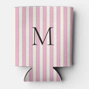 Rosa und Elfenbein Candy Stripes Mit Monogramm Dosenkühler
