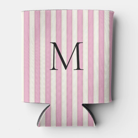 Rosa und Elfenbein Candy Stripes Mit Monogramm Dosenkühler (Vorderseite)