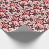 Rosa und Elfenbein gemusterte Blumen Geschenkpapier (Ecke)