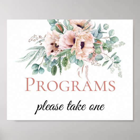Rosa und Elfenbein Hochzeitsprogramm-Schilder mit Poster (Vorne)