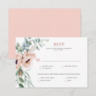 Rosa und Elfenbein Mohnblumen, Eukalyptus, Grünzeu RSVP Karte