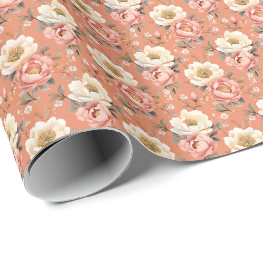 Rosa- und Elfenbeinerden auf Mute Orange Geschenkpapier (Rolleneckpunkt)