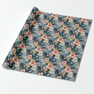 Rosa und elfenbeinfarbene Blumen auf Marmor Geschenkpapier