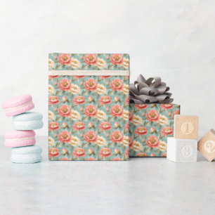 Rosa und Elfenbeinküste Blume auf Türkis Geschenkpapier