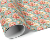 Rosa und Elfenbeinküste Blume auf Türkis Geschenkpapier (Rolleneckpunkt)