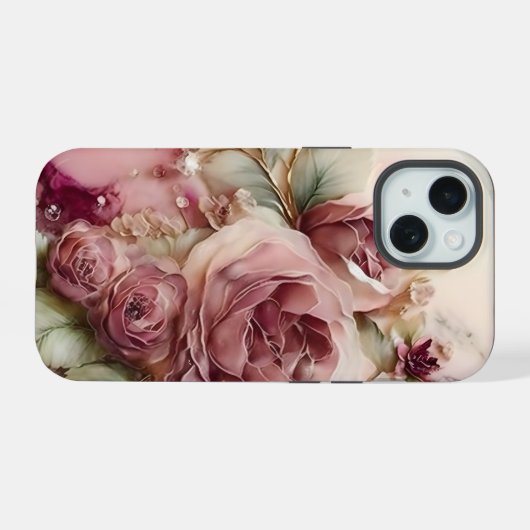 Rosa und Elfenbeinküste Rose iPhone 15 Hülle (Rückseite (Horizontal))