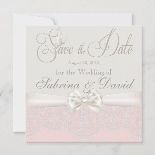 Rosa und Elfenbeinschmetterlinge Save the Date (Vorderseite)