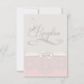 Rosa und Elfenbeinschmetterlinge und Spitzen-Empfa Einladung (Vorderseite)