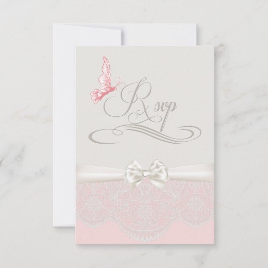 Rosa und Elfenbeinschmetterlinge und Spitzen-UAWG RSVP Karte (Vorderseite)